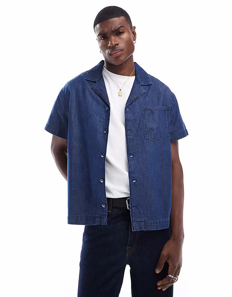 Рубашка свободного кроя из денима Another Influence с воротником-стойкой цвета индиго
Рубашка свободного кроя из денима Another Influence с воротником-стойкой цвета индиго