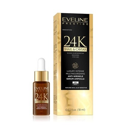Prestige 24K Сыворотка для лица с улиткой и икрой с множеством питательных веществ 18 мл - регенерирующие свойства, Eveline Cosmetics 
Prestige 24K Сыворотка для лица с улиткой и икрой с множеством питательных веществ 18 мл - регенерирующие свойства, Eveline Cosmetics