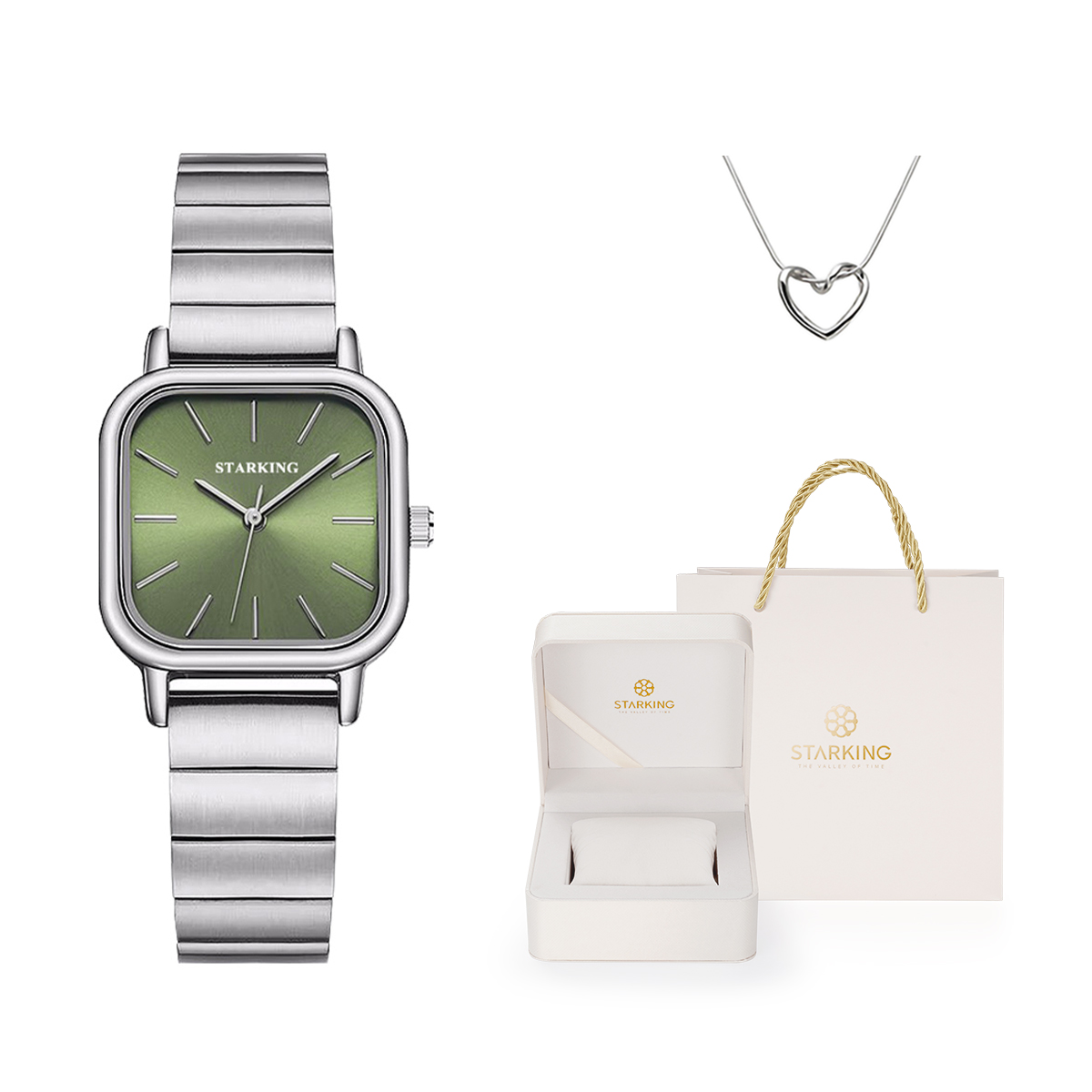 Кварцевые часы из нержавеющей стали с зеленым циферблатом для женщин STARKING
Кварцевые часы из нержавеющей стали с зеленым циферблатом для женщин STARKING