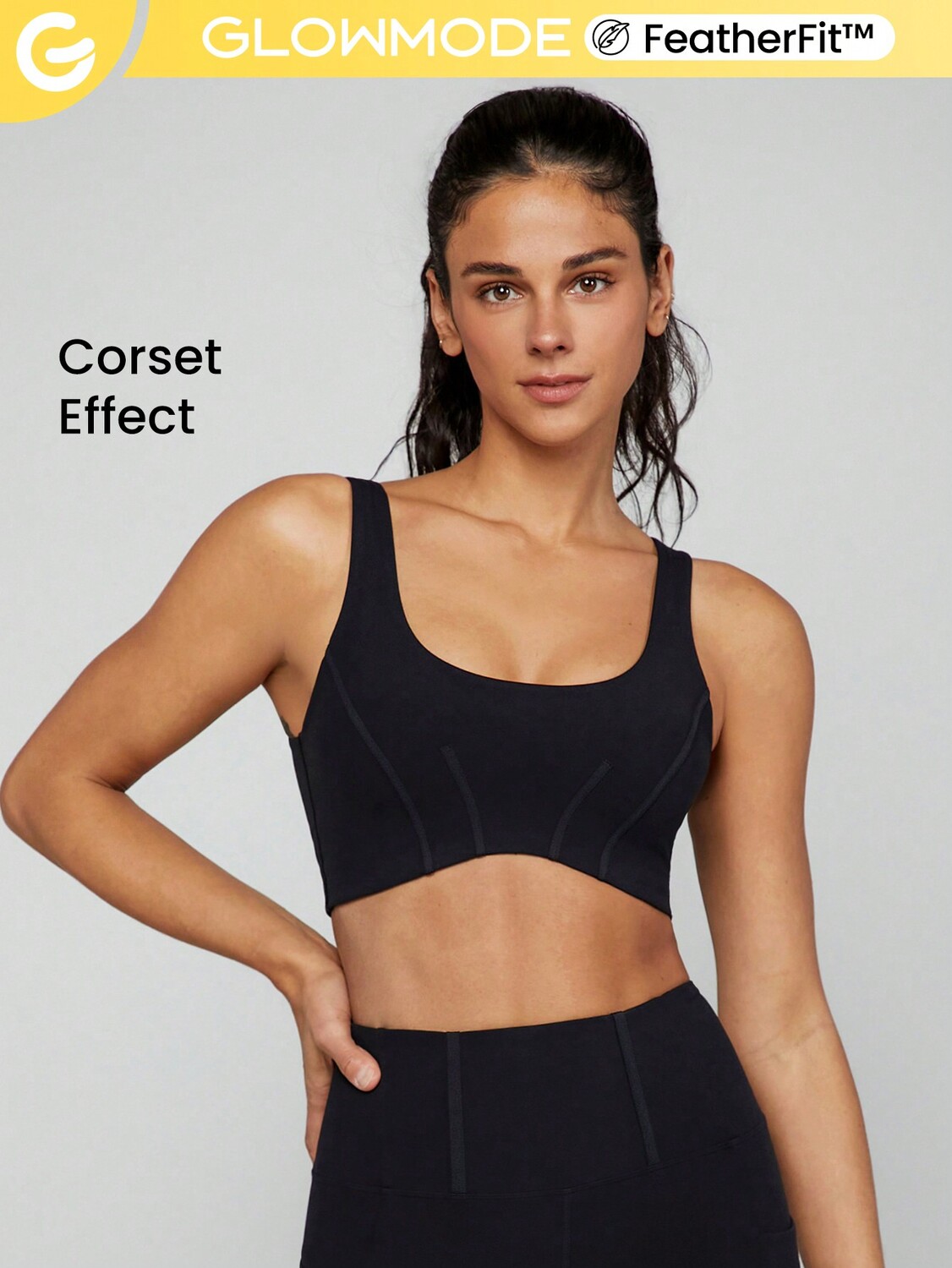 Feather Fit Glow Спортивный бюстгальтер с эффектом корсета Фигура Glowmode, черный
Feather Fit Glow Спортивный бюстгальтер с эффектом корсета Фигура Glowmode, черный