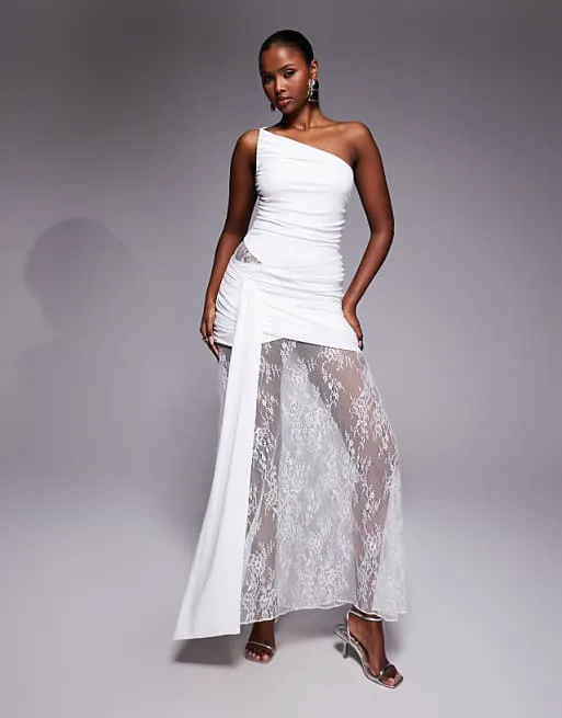 Белое кружевное платье макси на одно плечо со сборками и вырезами Forever New Bridal
Белое кружевное платье макси на одно плечо со сборками и вырезами Forever New Bridal