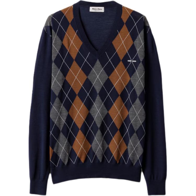 Вязаный свитер с V-образным вырезом MIU MIU, синий
Вязаный свитер с V-образным вырезом MIU MIU, синий