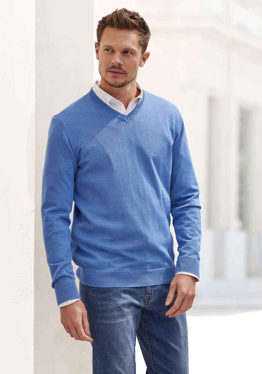 Вязаный свитер H.I.S с V-образным вырезом, свитер тонкой вязки из смесового хлопка, синий
Вязаный свитер H.I.S с V-образным вырезом, свитер тонкой вязки из смесового хлопка, синий