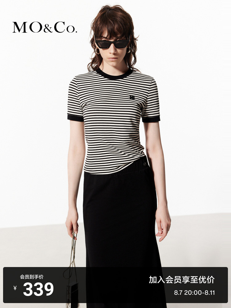 Полосатая футболка Moco с короткими рукавами и вышивкой, черно-белый
Полосатая футболка Moco с короткими рукавами и вышивкой, черно-белый