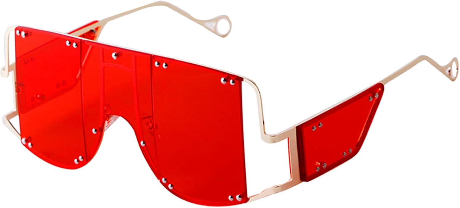 Большие солнцезащитные очки с плоской верхней частью, в стиле Y2K, квадратные, цельные, для женщин и мужчин, в стиле ретро-панк, большие очки с металлическими заклепками, модные очки PEGH, Gold / Red Lens
Большие солнцезащитные очки с плоской верхней частью, в стиле Y2K, квадратные, цельные, для женщин и мужчин, в стиле ретро-панк, большие очки с металлическими заклепками, модные очки PEGH, Gold / Red Lens
