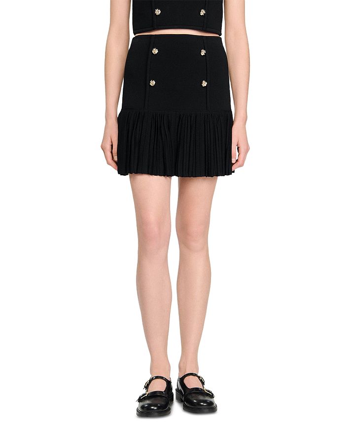 Юбка мини с рюшами и двойной застежкой Sandro, черный 
Юбка мини с рюшами и двойной застежкой Sandro, черный