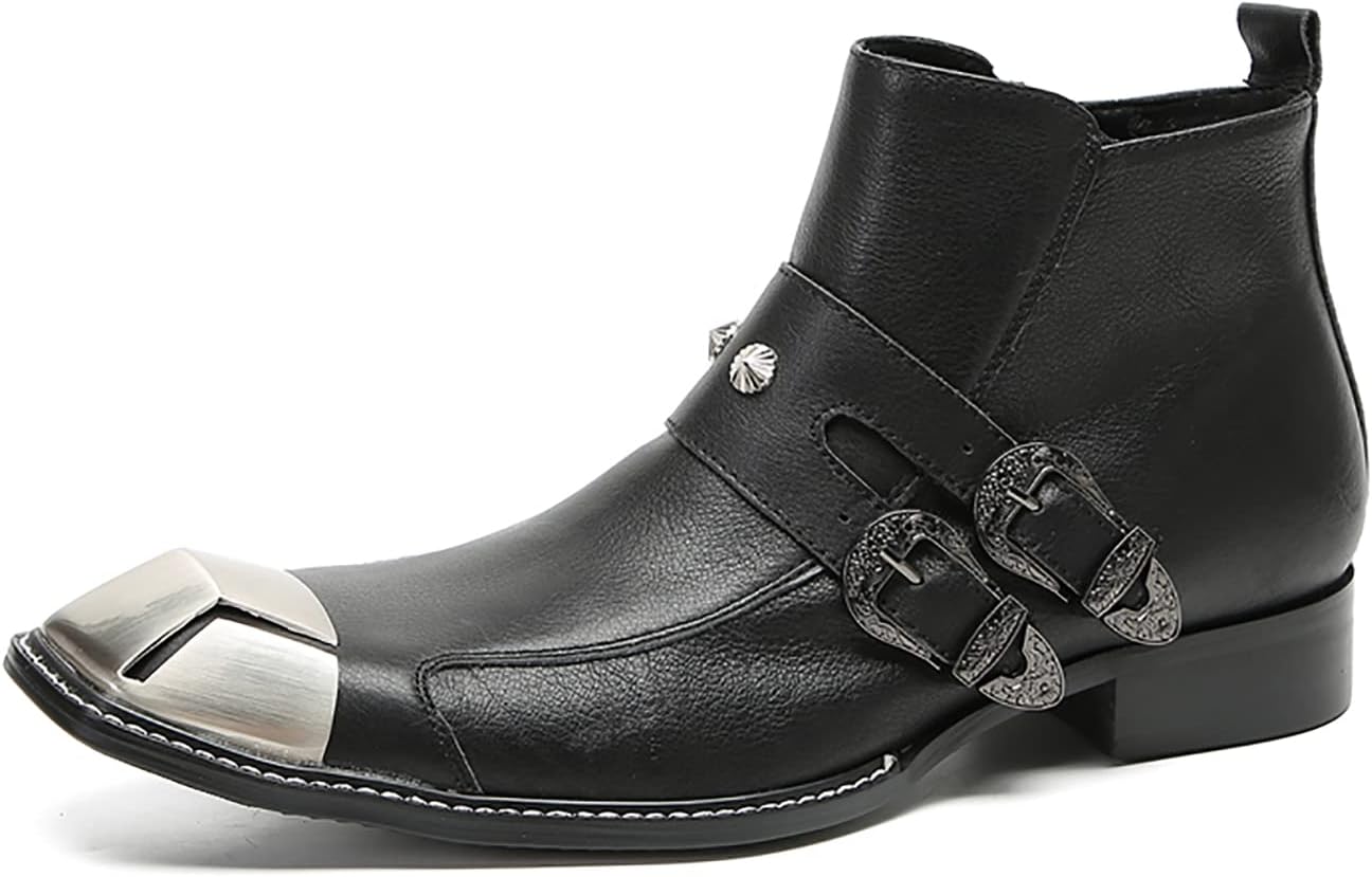 Мужские повседневные и праздничные кожаные ботинки Santimon Chelsea с квадратным носком, металлическим декором, стилем ковбой, модные западные ботинки на молнии с пряжками, черный
Мужские повседневные и праздничные кожаные ботинки Santimon Chelsea с квадратным носком, металлическим декором, стилем ковбой, модные западные ботинки на молнии с пряжками, черный