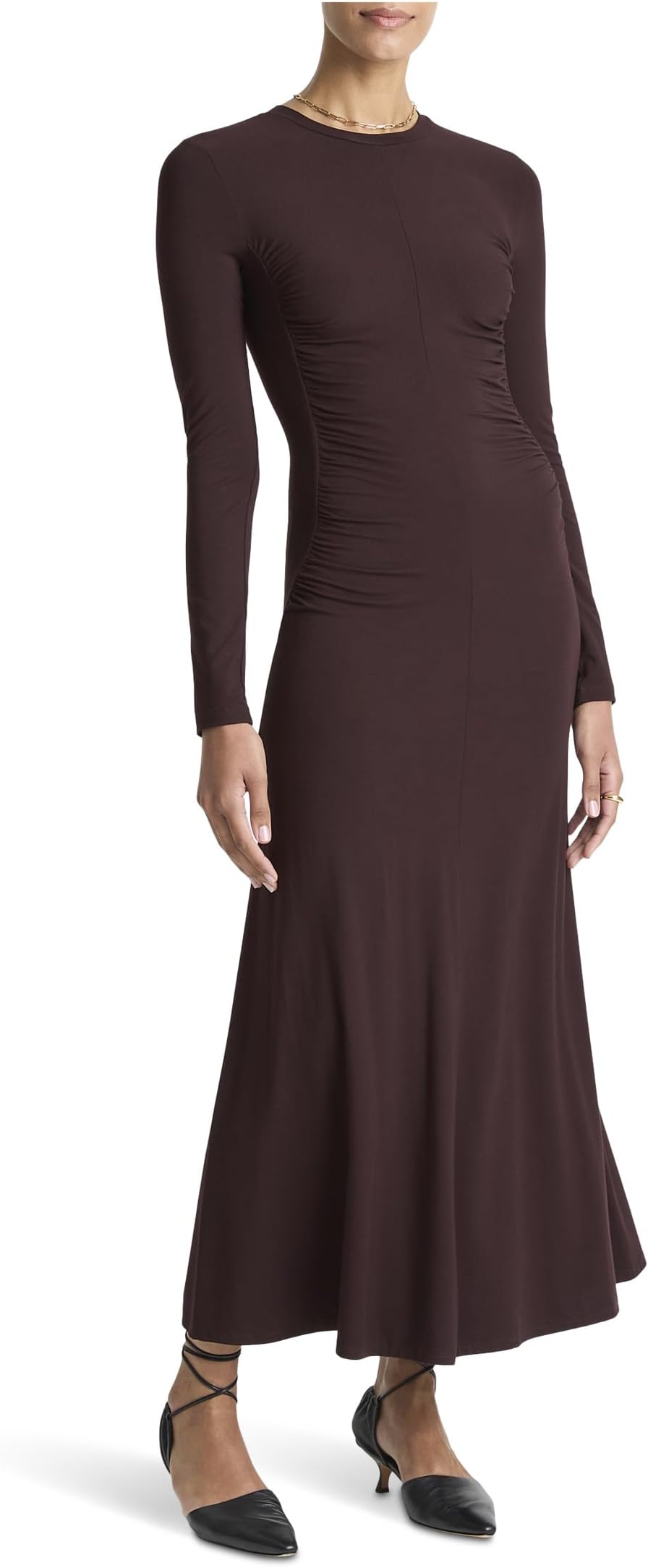 Женское платье с длинными рукавами, круглым вырезом, рюшами и закругленными швами Vince, Dark Fig
Женское платье с длинными рукавами, круглым вырезом, рюшами и закругленными швами Vince, Dark Fig
