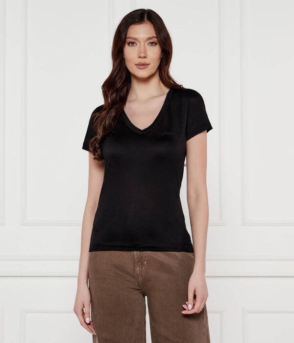 Футболка женская Guess Jeans из лиоцелла с глубоким вырезом, черный 
Футболка женская Guess Jeans из лиоцелла с глубоким вырезом, черный