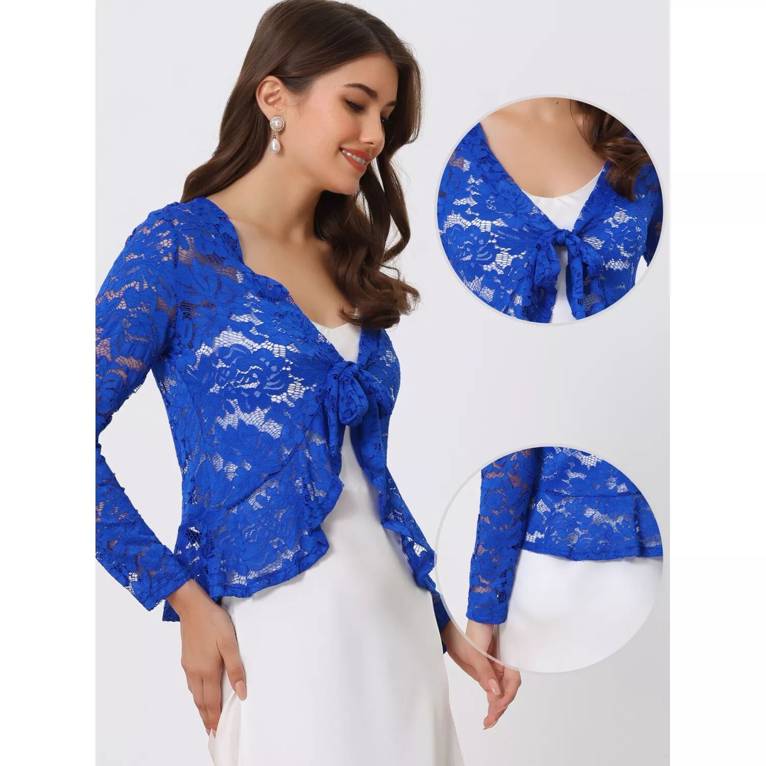 Женский укороченный кардиган с завязками спереди и кружевом с оборками по краю, прозрачное пожимание плечами ALLEGRA K
Женский укороченный кардиган с завязками спереди и кружевом с оборками по краю, прозрачное пожимание плечами ALLEGRA K