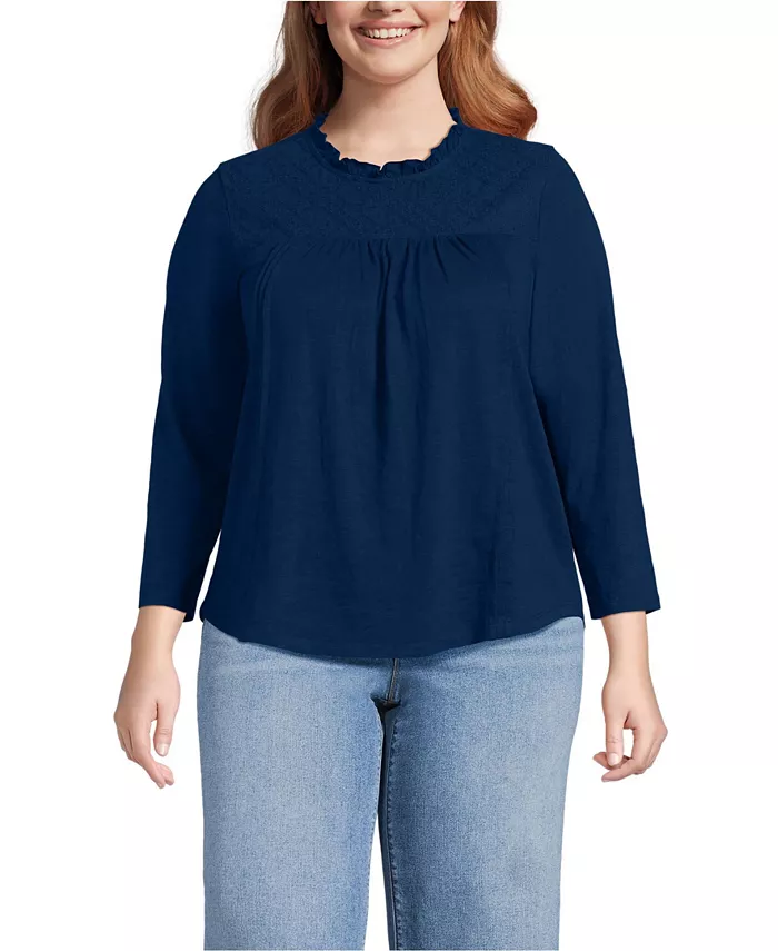 Женский топ больших размеров из хлопка с рукавами 3/4 и кружевной отделкой Lands' End, синий
Женский топ больших размеров из хлопка с рукавами 3/4 и кружевной отделкой Lands' End, синий