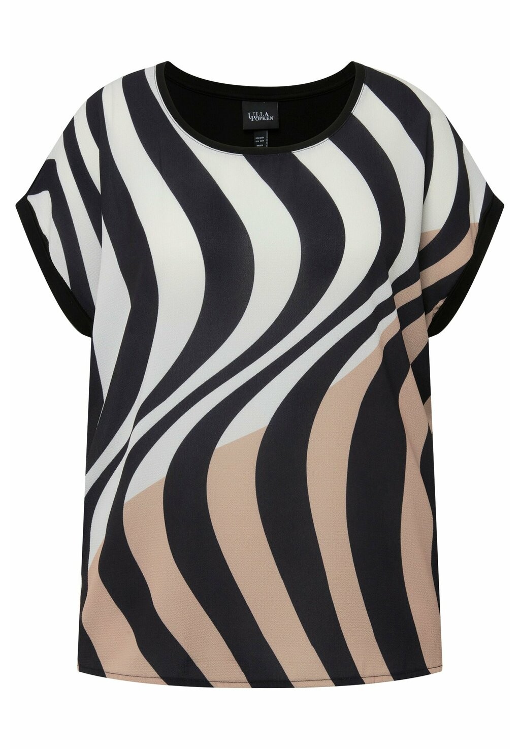 Футболка с принтом WAVE CAP SLEEVE TEE Ulla Popken, черный 
Футболка с принтом WAVE CAP SLEEVE TEE Ulla Popken, черный