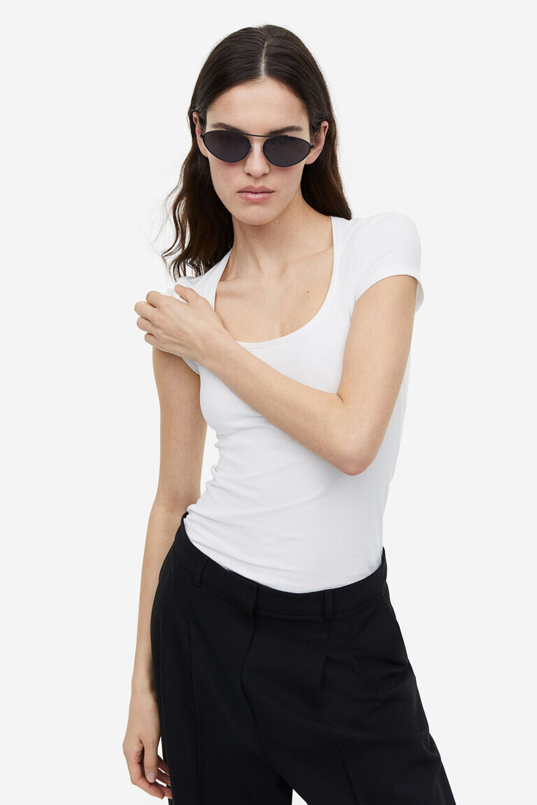 Футболка с овальным вырезом H&M, белый
Футболка с овальным вырезом H&M, белый