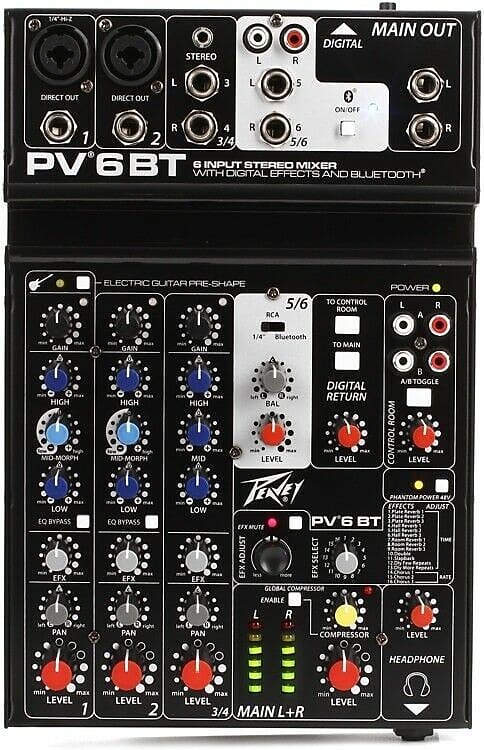 Микшер Peavey PV 6 BT Mixer with Bluetooth
Микшер Peavey PV 6 BT Mixer with Bluetooth