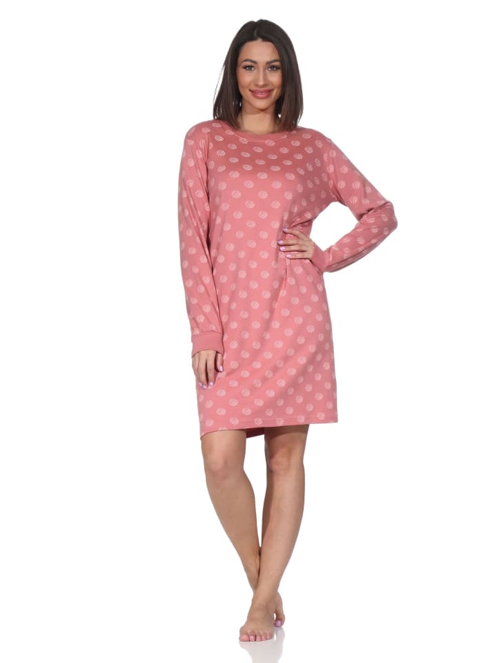 Уютная ночная рубашка из интерлока с длинными рукавами и узором в горошек розового цвета NORMANN
Уютная ночная рубашка из интерлока с длинными рукавами и узором в горошек розового цвета NORMANN