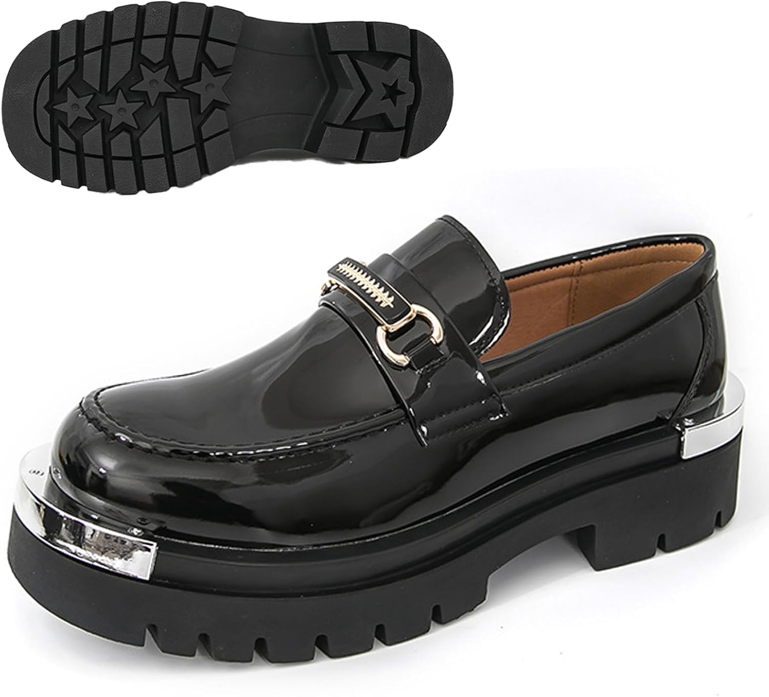 Мужские лоферы на толстой подошве из лакированной кожи с металлическим декором, роскошные с круглым носком, без шнуровки, с рифленой подошвой, повседневные, нескользящие, амортизирующие, для работы и улицы Nekgnl, черный
Мужские лоферы на толстой подошве из лакированной кожи с металлическим декором, роскошные с круглым носком, без шнуровки, с рифленой подошвой, повседневные, нескользящие, амортизирующие, для работы и улицы Nekgnl, черный