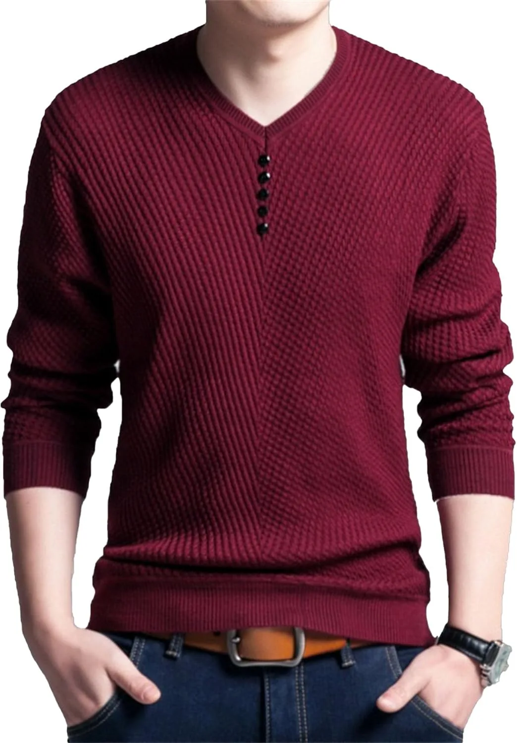 Мужской свитер с V-образным вырезом и рельефным узором, длинный рукав, slim fit
Мужской свитер с V-образным вырезом и рельефным узором, длинный рукав, slim fit