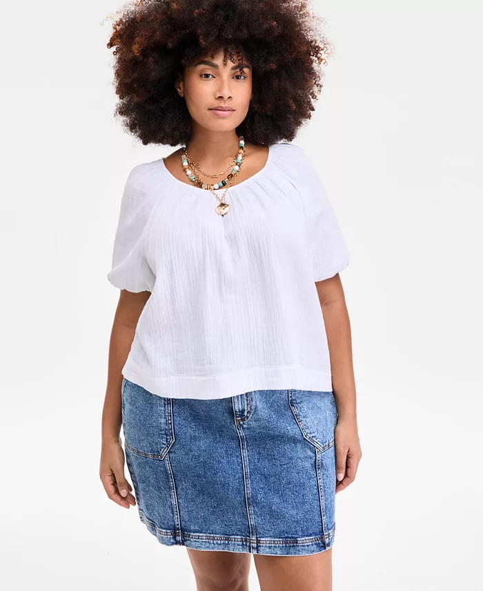 Топ с круглым вырезом и пышными рукавами из хлопкового муслина больших размеров On 34th, белый
Топ с круглым вырезом и пышными рукавами из хлопкового муслина больших размеров On 34th, белый