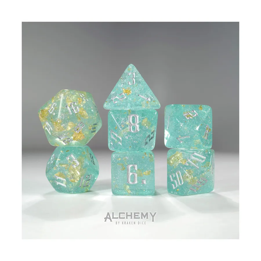 Набор Poly — фрагменты солнечного чирка с бирюзовыми чернилами (7), Poly Sets - Alchemy Dice, Fragments of the Sun & Venus
Набор Poly — фрагменты солнечного чирка с бирюзовыми чернилами (7), Poly Sets - Alchemy Dice, Fragments of the Sun & Venus