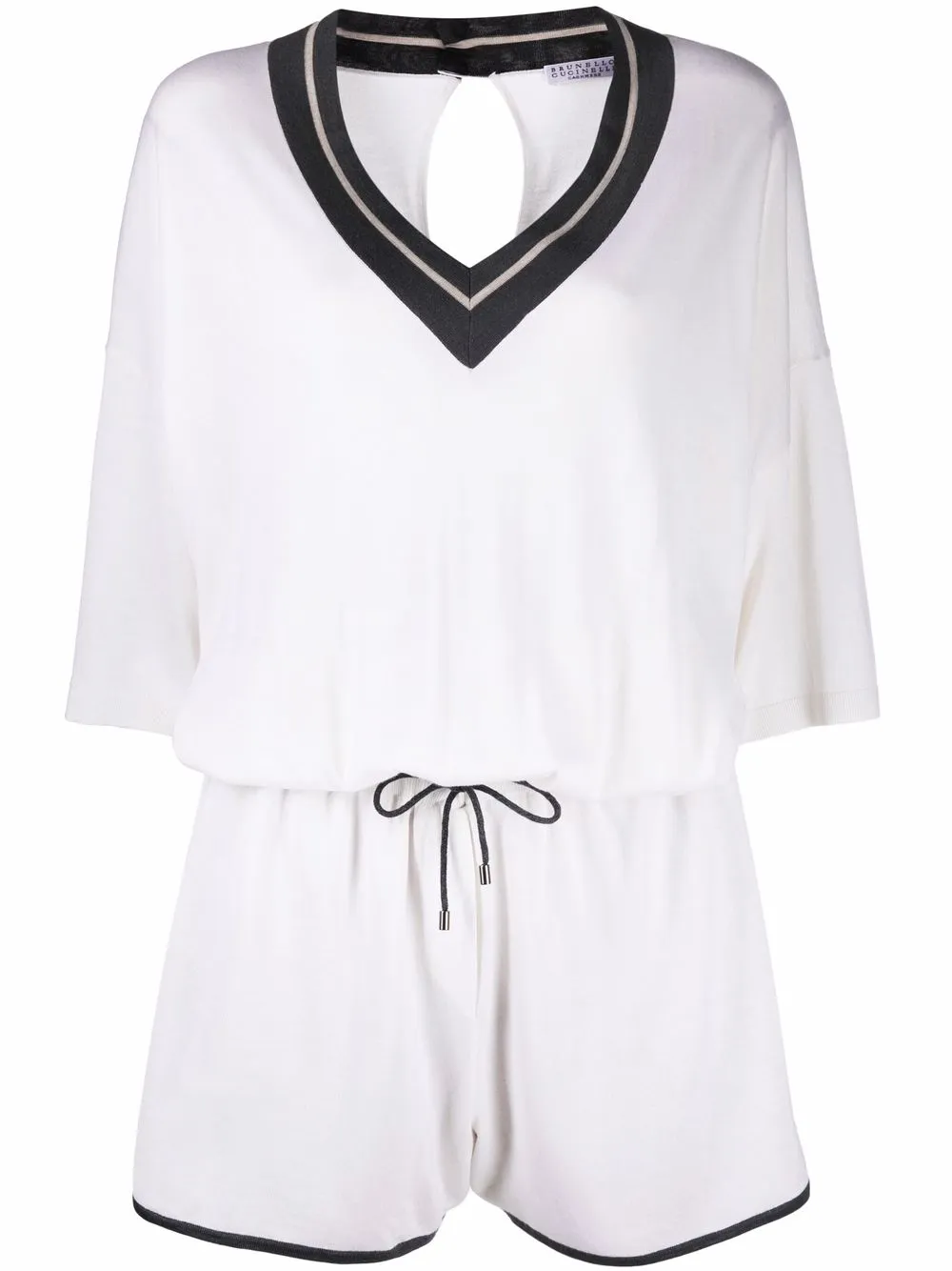 Топ тонкой вязки с V-образным вырезом Brunello Cucinelli, белый 
Топ тонкой вязки с V-образным вырезом Brunello Cucinelli, белый