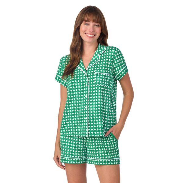 Женский комплект из двух предметов: пижамный топ с короткими рукавами, воротником-стойкой и пижамные шорты с принтом Draper James, цвет spring green wicker 
Женский комплект из двух предметов: пижамный топ с короткими рукавами, воротником-стойкой и пижамные шорты с принтом Draper James, цвет spring green wicker