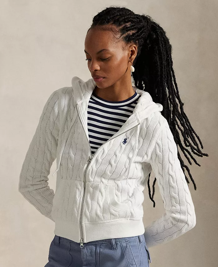 Женский хлопковый худи с молнией и ажурной вязкой Polo Ralph Lauren, белый
Женский хлопковый худи с молнией и ажурной вязкой Polo Ralph Lauren, белый