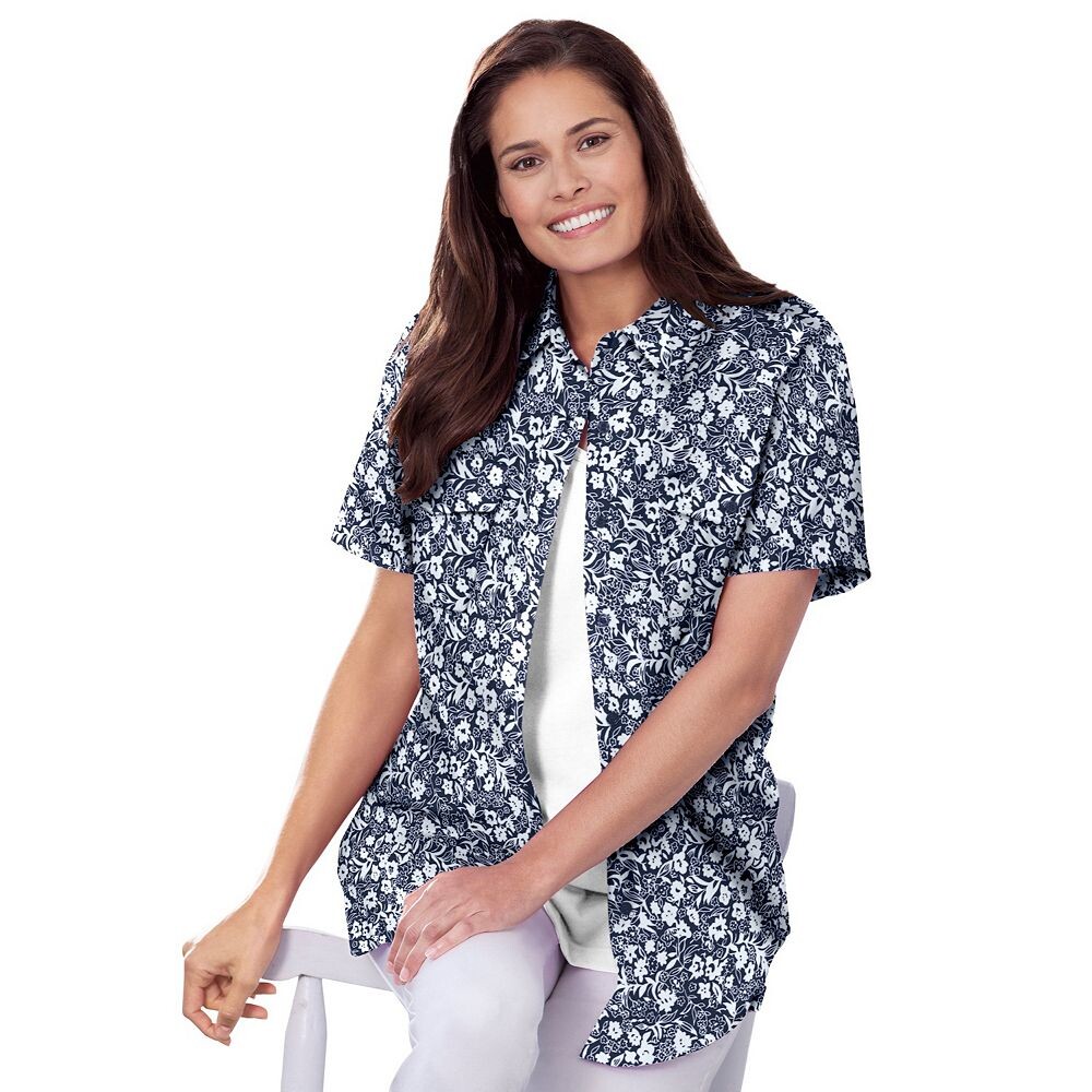 Женщина в женской хлопковой походной рубашке больших размеров с короткими рукавами Woman Within, цвет Navy Paisley Ditsy
Женщина в женской хлопковой походной рубашке больших размеров с короткими рукавами Woman Within, цвет Navy Paisley Ditsy