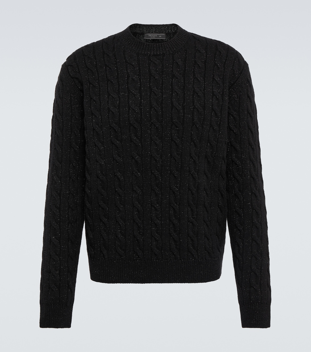 Металлизированный вязаный свитер из смесовой шерсти Prada, черный
Металлизированный вязаный свитер из смесовой шерсти Prada, черный