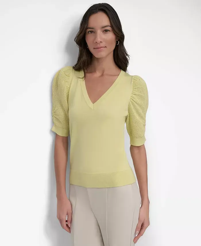 Женский свитер с V-образным вырезом и пышными рукавами DKNY, желтый
Женский свитер с V-образным вырезом и пышными рукавами DKNY, желтый