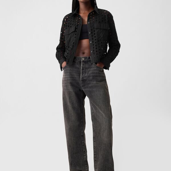 Укороченная рубашка с ажурными деталями Gap, черный
Укороченная рубашка с ажурными деталями Gap, черный