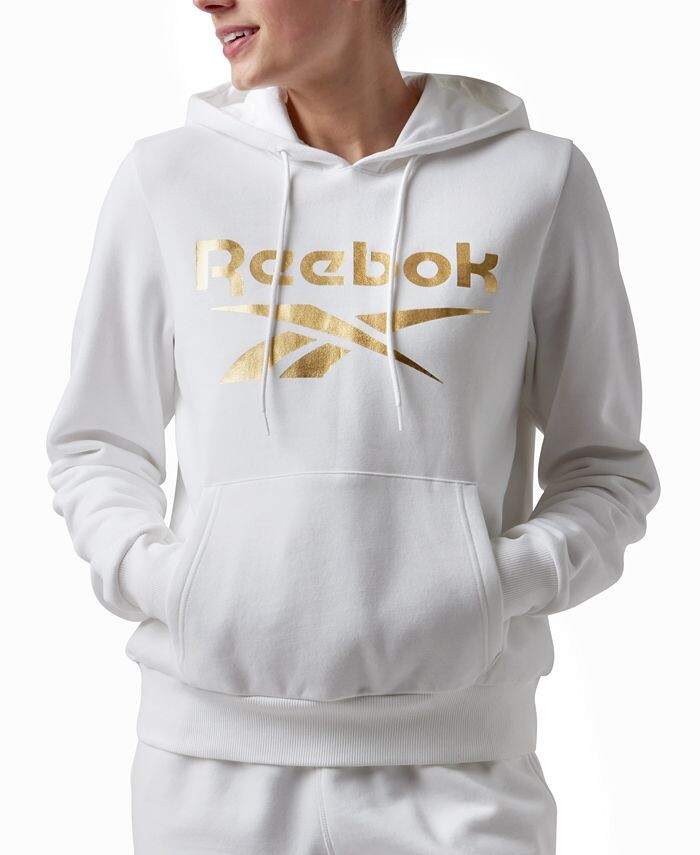 Женский пуловер с капюшоном из металлизированной фольги и логотипом Reebok, белый
Женский пуловер с капюшоном из металлизированной фольги и логотипом Reebok, белый