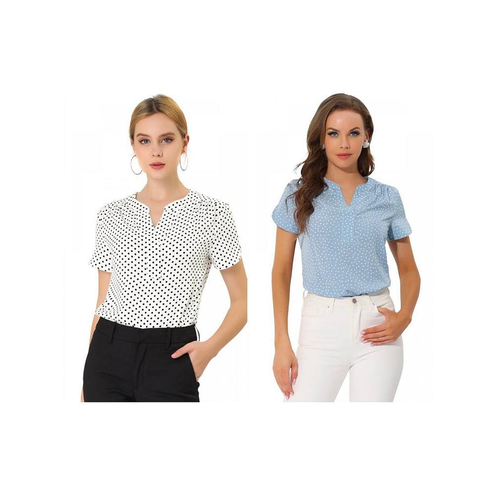 2 упаковки женских офисных блузок с V-образным вырезом и короткими рукавами в горошек, топы ALLEGRA K, цвет White Light Blue
2 упаковки женских офисных блузок с V-образным вырезом и короткими рукавами в горошек, топы ALLEGRA K, цвет White Light Blue
