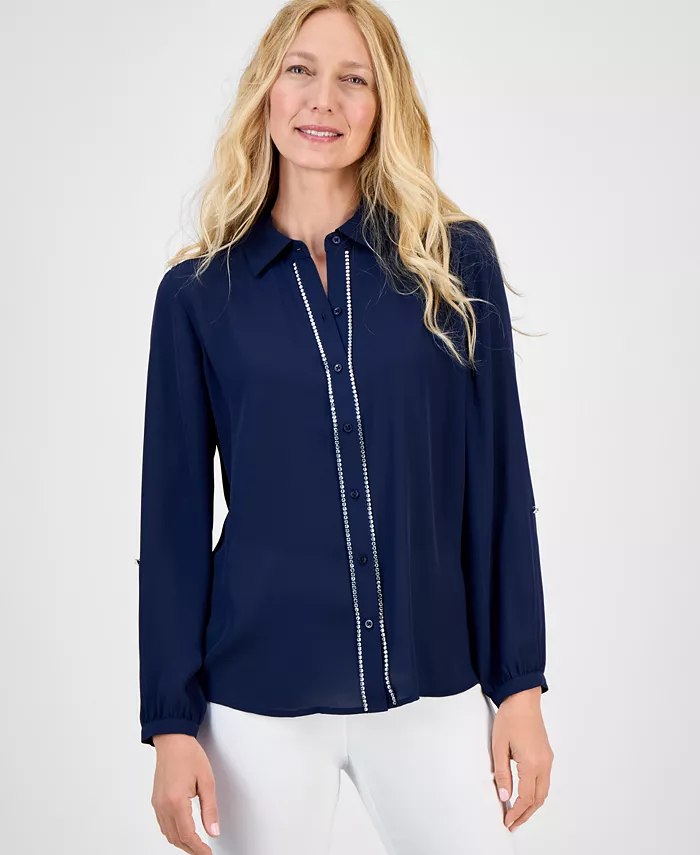 Женская блуза с декоративными пуговицами JM Collection, синий 
Женская блуза с декоративными пуговицами JM Collection, синий