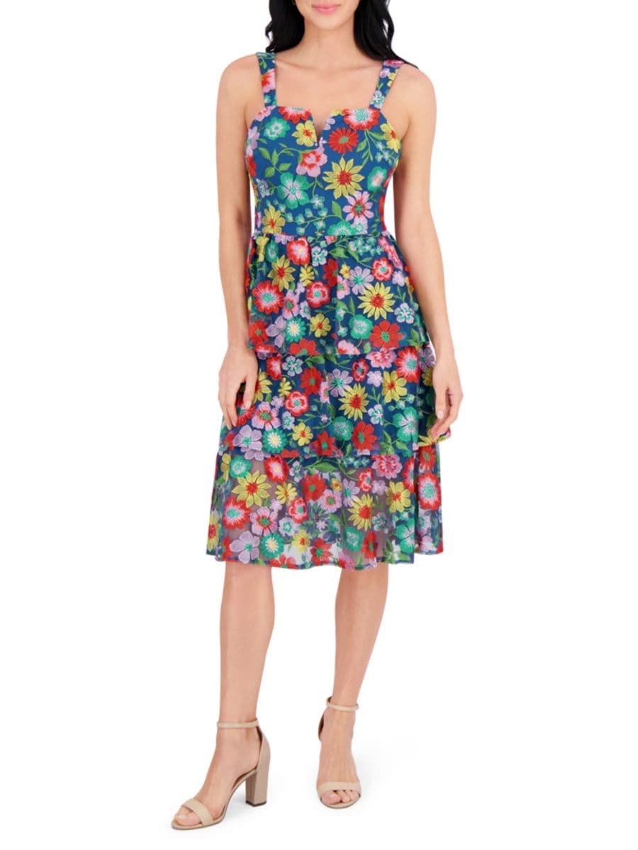 Платье миди с цветочной вышивкой, облегающее и расклешенное, многоуровневое Kensie, синий мульти
Платье миди с цветочной вышивкой, облегающее и расклешенное, многоуровневое Kensie, синий мульти