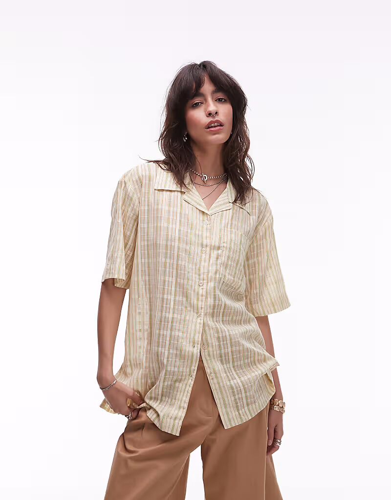Рубашка Topshop stripe resort в желтую и зеленую полоску
Рубашка Topshop stripe resort в желтую и зеленую полоску