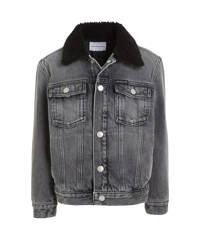 Длинная джинсовая куртка с плюшевым воротником и кнопками Calvin Klein Jeans, серый 
Длинная джинсовая куртка с плюшевым воротником и кнопками Calvin Klein Jeans, серый