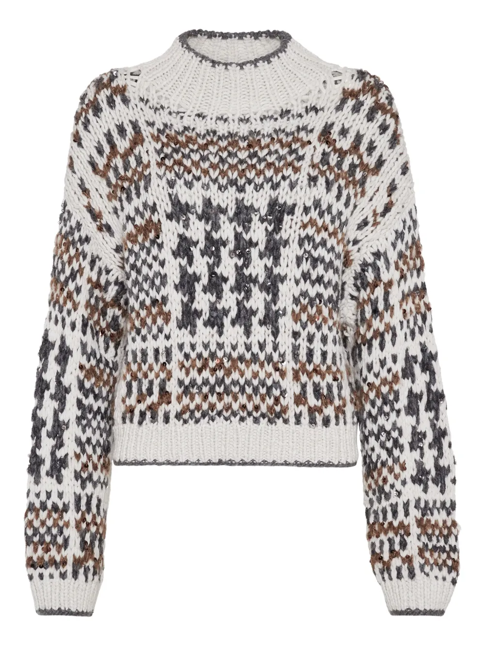 Свитер с узором и пайетками Brunello Cucinelli, нейтральный
Свитер с узором и пайетками Brunello Cucinelli, нейтральный