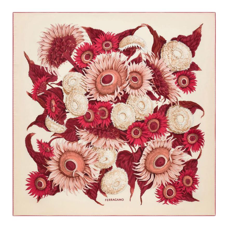 Ferragamo Шёлковый шарф с принтом подсолнуха, Burgundy 
Ferragamo Шёлковый шарф с принтом подсолнуха, Burgundy