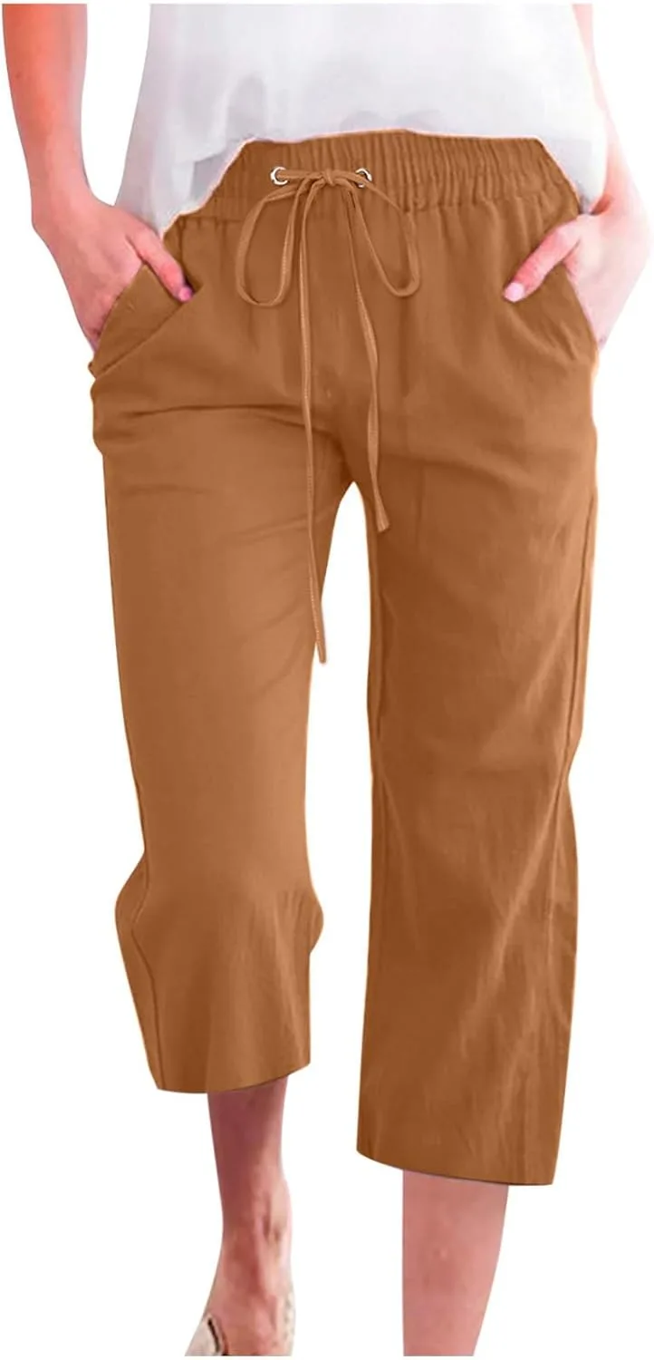 Женские капри из хлопка и льна с высокой талией и прямыми штанинами
Женские капри из хлопка и льна с высокой талией и прямыми штанинами