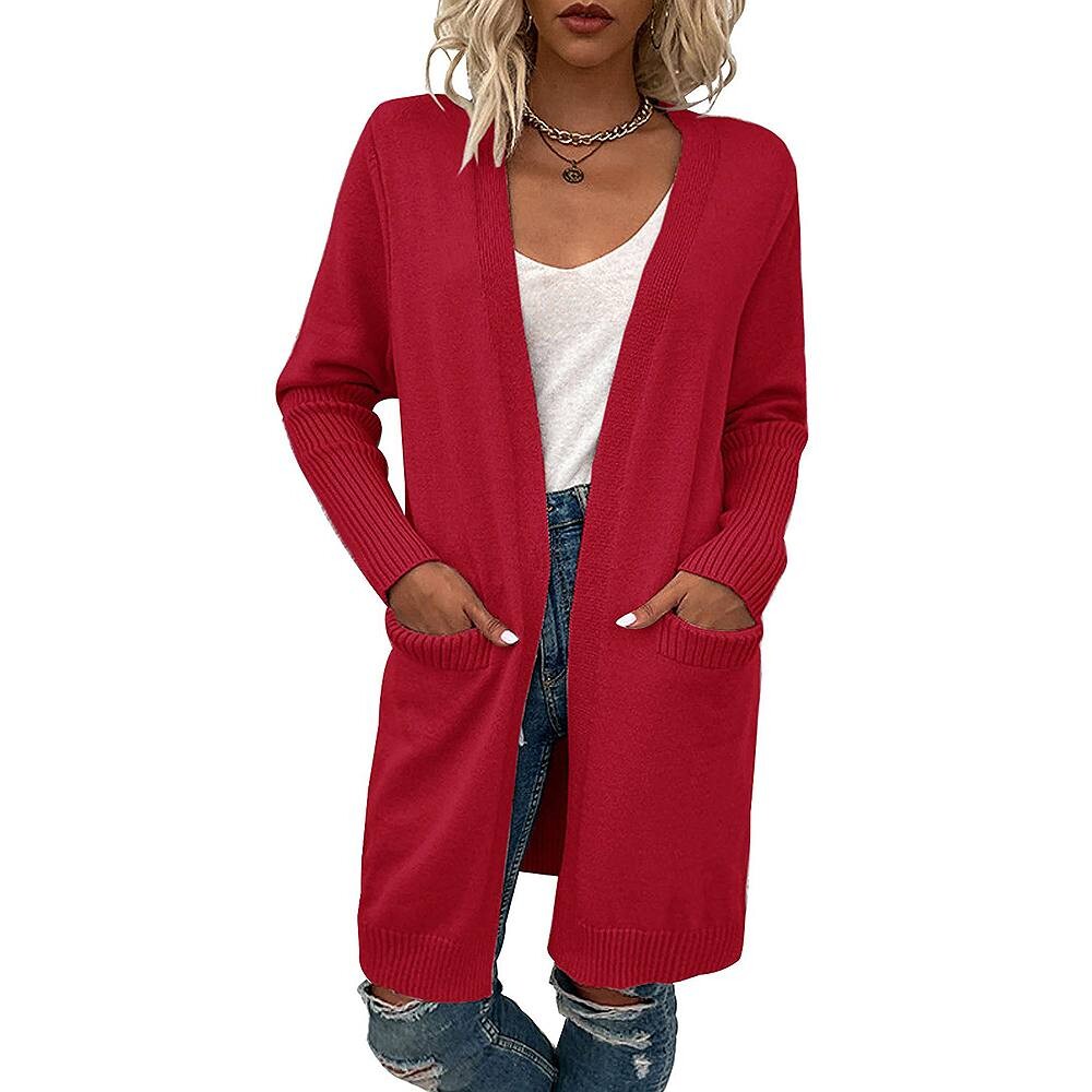Женский вязаный кардиган с длинным рукавом и карманом, повседневный свитер с открытой передней частью, пальто MISSKY, красный
Женский вязаный кардиган с длинным рукавом и карманом, повседневный свитер с открытой передней частью, пальто MISSKY, красный