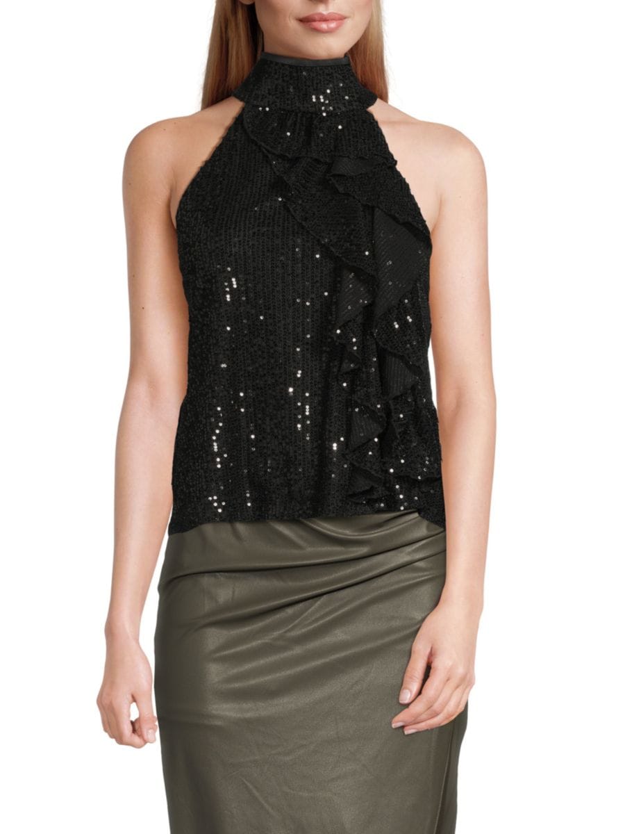 Топ с высоким воротом и драпировкой из пайеток Design History, черный
Топ с высоким воротом и драпировкой из пайеток Design History, черный