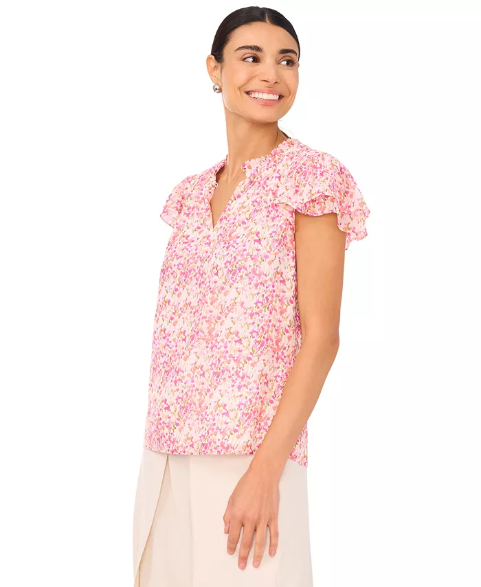 Женская блузка с рюшами, вырезом-"ключом" и расклешенными рукавами CeCe, оранжевый 
Женская блузка с рюшами, вырезом-"ключом" и расклешенными рукавами CeCe, оранжевый