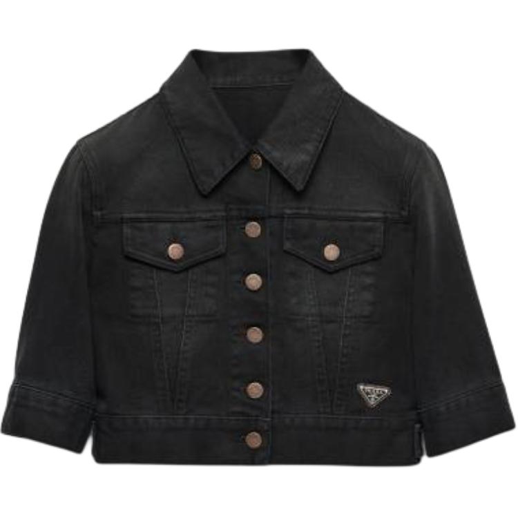 Кроп-джинсовая куртка с треугольным логотипом PRADA, черный
Кроп-джинсовая куртка с треугольным логотипом PRADA, черный