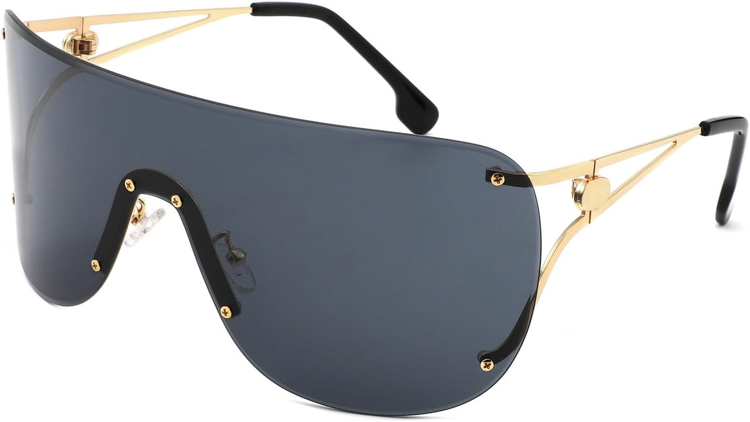 Женские солнцезащитные очки большого размера без оправы с металлическим каркасом, интегрированной защитой от ветра, модный дизайн в стиле Y2k, роскошные очки-пилот, защита от ультрафиолета UV400 mincl, Gold Black
Женские солнцезащитные очки большого размера без оправы с металлическим каркасом, интегрированной защитой от ветра, модный дизайн в стиле Y2k, роскошные очки-пилот, защита от ультрафиолета UV400 mincl, Gold Black