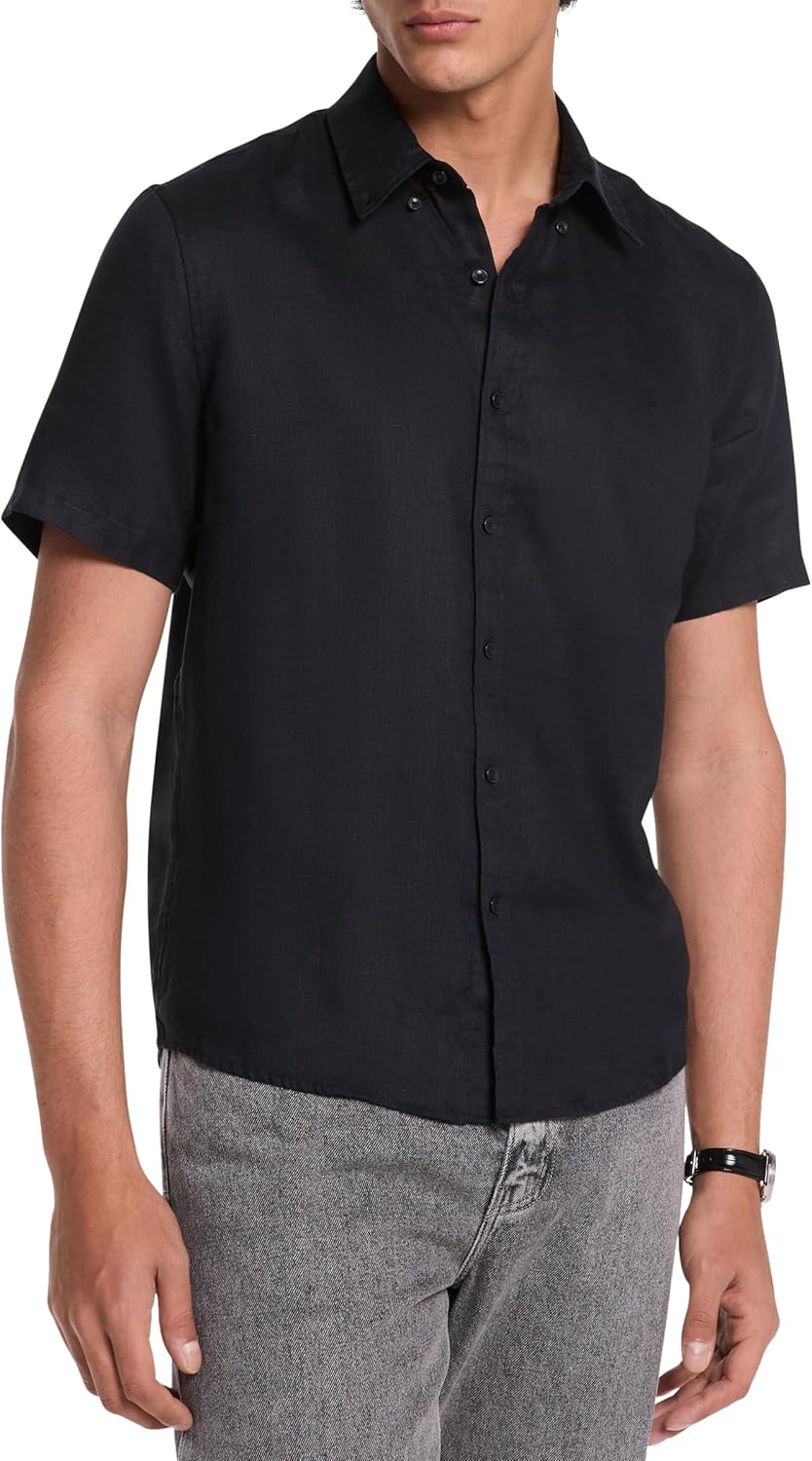 Michael Kors мужская короткая рубашка из льна, Black
Michael Kors мужская короткая рубашка из льна, Black