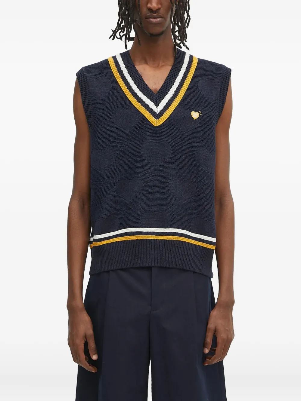 Жилет-свитер с V-образным вырезом и узором в виде сердца Human Made, синий
Жилет-свитер с V-образным вырезом и узором в виде сердца Human Made, синий