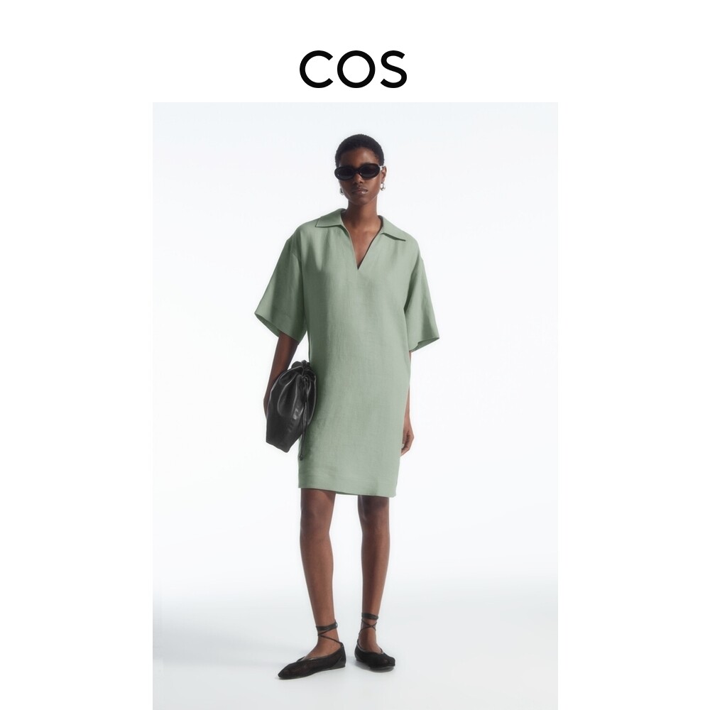 Женское повседневное льняное платье-рубашка Cos с открытым воротником, серо-зеленый
Женское повседневное льняное платье-рубашка Cos с открытым воротником, серо-зеленый
