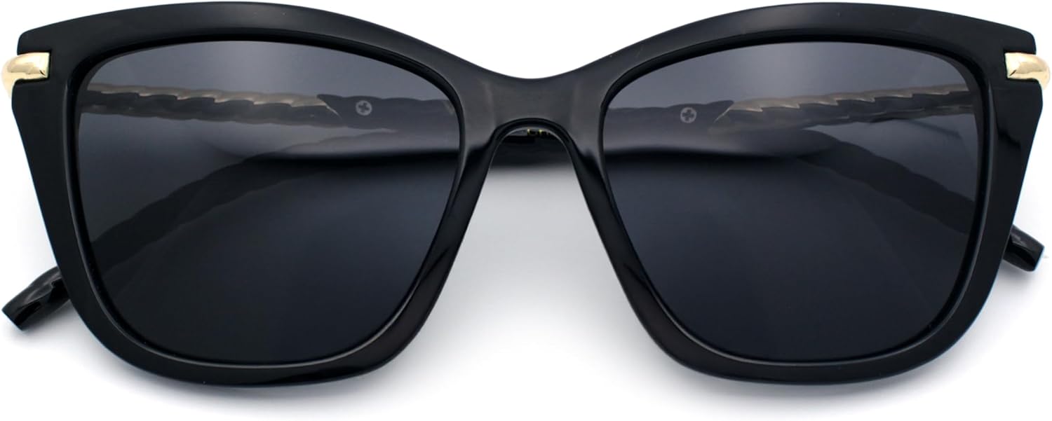 SA106 Поляризованные женские солнцезащитные очки большого размера "кошачий глаз" с металлическими дужками и толстыми пластиковыми вставками, модные и роскошные, Black Gold - Black
SA106 Поляризованные женские солнцезащитные очки большого размера "кошачий глаз" с металлическими дужками и толстыми пластиковыми вставками, модные и роскошные, Black Gold - Black