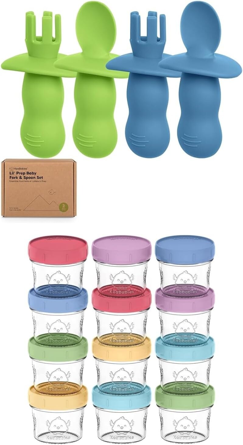 Набор силиконовых детских ложек и вилок Keababies из 4 упаковок и стеклянные контейнеры для детского питания из 12 упаковок
Набор силиконовых детских ложек и вилок Keababies из 4 упаковок и стеклянные контейнеры для детского питания из 12 упаковок
