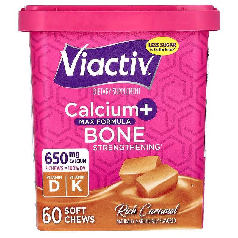 Viactiv, Calcium + Bone Strength, Max Formula, насыщенная карамель, 650 мг, 60 жевательных таблеток
Viactiv, Calcium + Bone Strength, Max Formula, насыщенная карамель, 650 мг, 60 жевательных таблеток